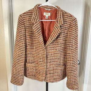 Vintage Talbots 100%Wool Tweed Blazer Jacket Women 12 Italian Fabric Classic Y2k